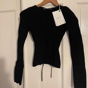 KHAITE nwt knit ribbed lace back top xs black